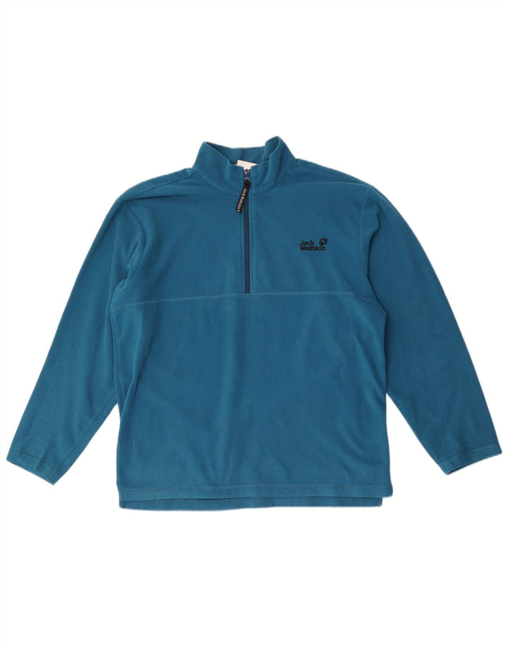 Pulover Jack Wolfskin pentru bărbați, cu fermoar și gât, din lână, UK 36/38, poliester albastru mediu