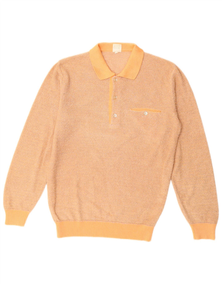 VINTAGE Pulover cu gât polo pentru femei UK 14 Bumbac portocaliu mediu