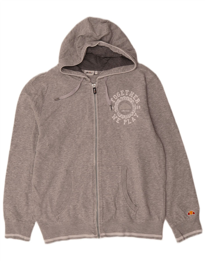 Pulover cu glugă cu fermoar grafic Ellesse pentru bărbați, bumbac mare, gri
