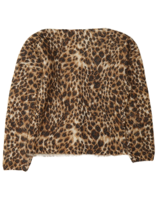 Pulover cardigan vintage pentru femei UK 10 mic maro imprimeu animal