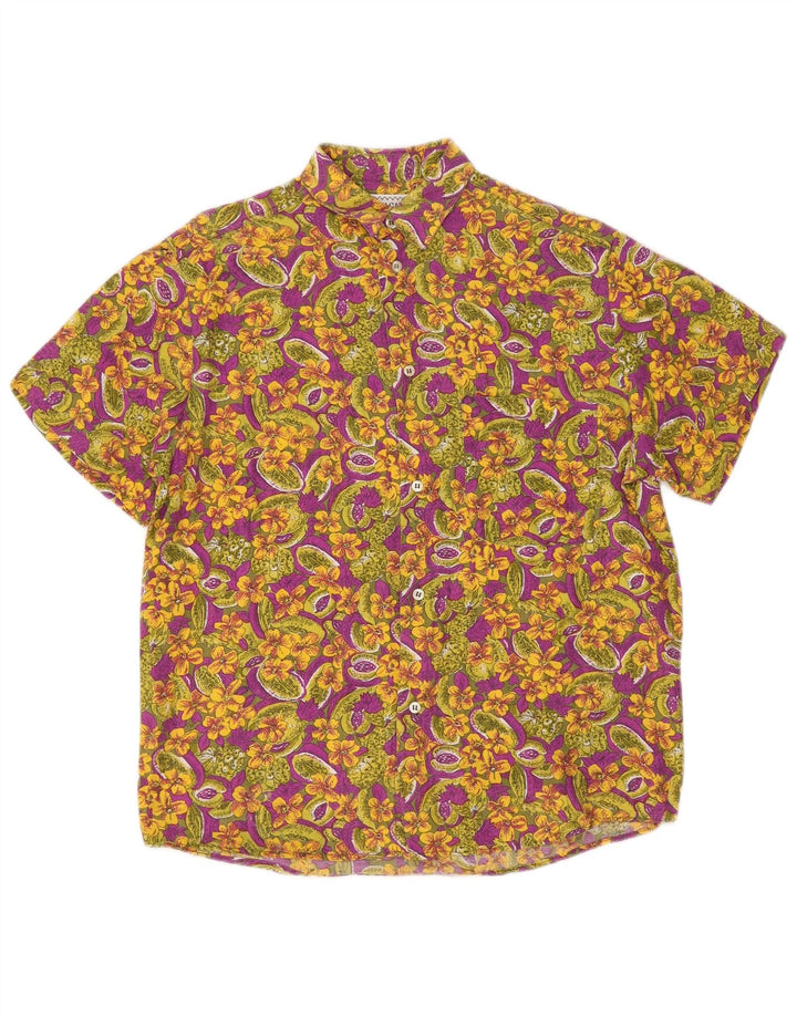 Cămașă vintage pentru bărbați cu mânecă scurtă, vâscoză florală, multicoloră, medie