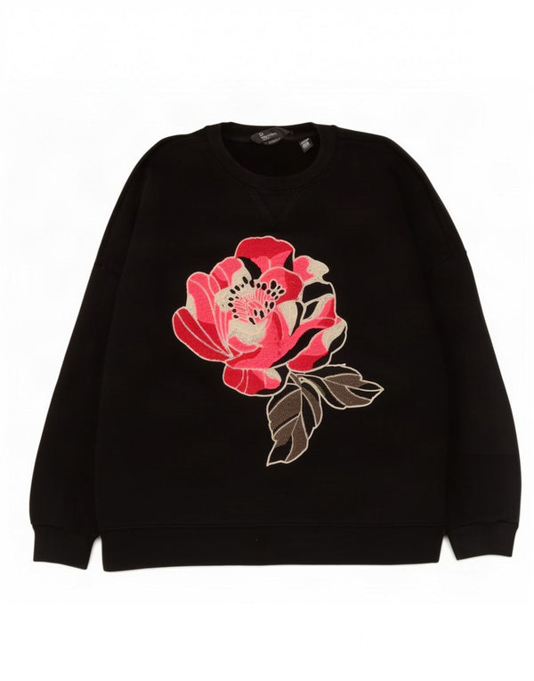 Ted Baker Pulover supradimensionat cu grafic pentru femei Mărimea 5 XL Negru Floral