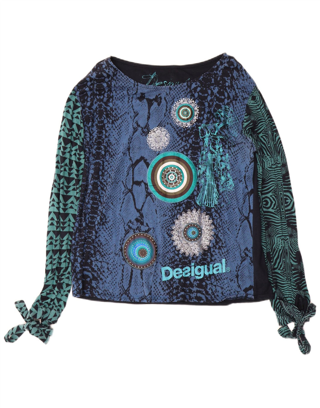 DESIGUAL Top grafic pentru femei cu mânecă lungă UK 18 XL, albastru, viscoză cu imprimeu animal