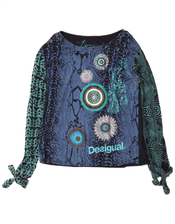 DESIGUAL Top grafic pentru femei cu mânecă lungă UK 18 XL, albastru, viscoză cu imprimeu animal