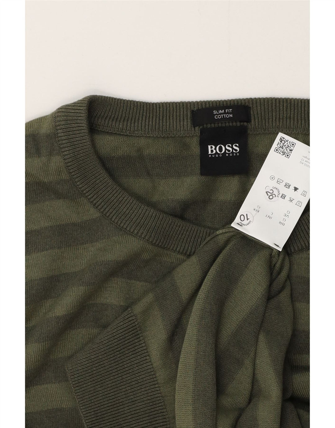 Pulover pentru bărbați HUGO BOSS, slim fit, cu decolteu, în dungi verzi