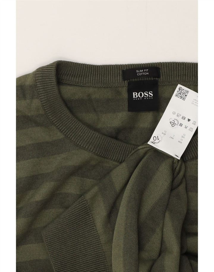 Pulover pentru bărbați HUGO BOSS, slim fit, cu decolteu, în dungi verzi