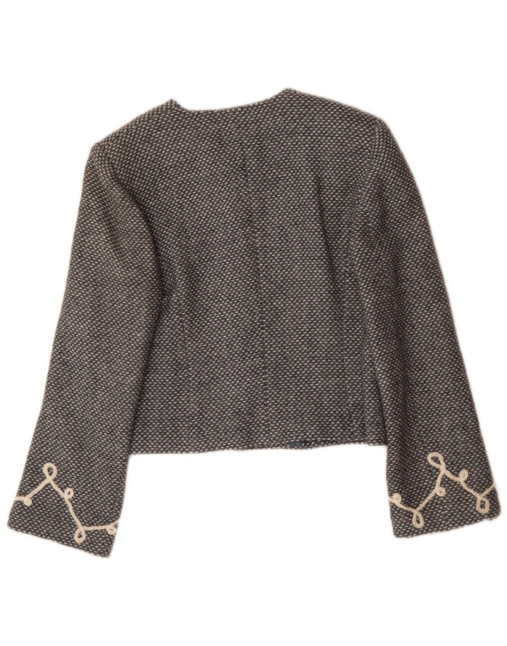 SCORPION Womens Crop 5 Button Blazer Jacket IT 44 Medium Grey Flecked Wool