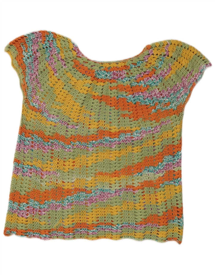 Pulover vintage pentru femei cu gât de barcă UK 14 Medium Multicolor