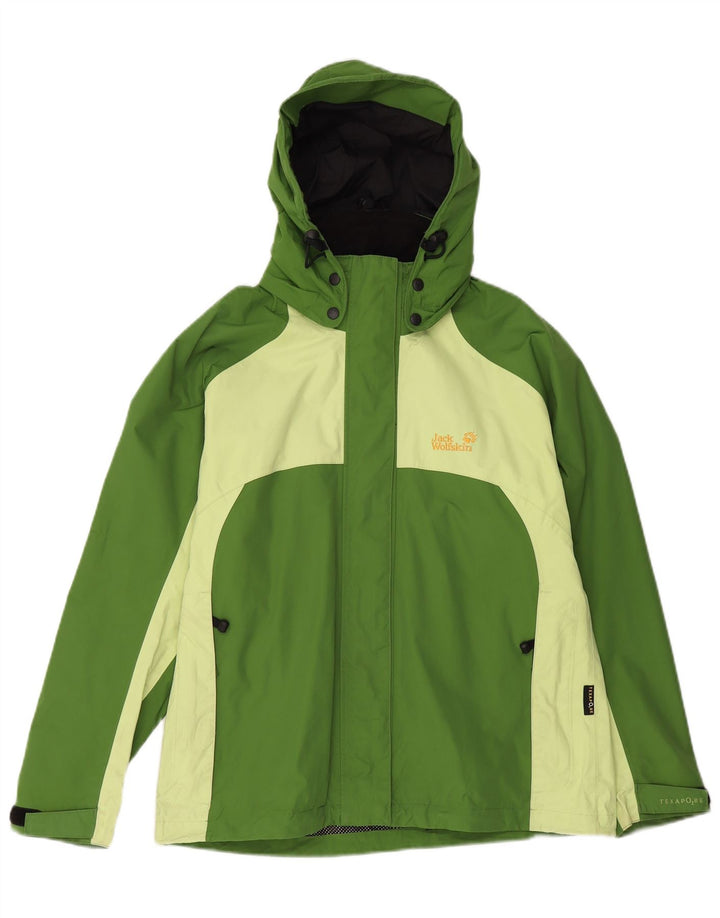 JACK WOLFSKIN Jachetă de ploaie cu glugă pentru femei UK 12 Medium Green Colorblock