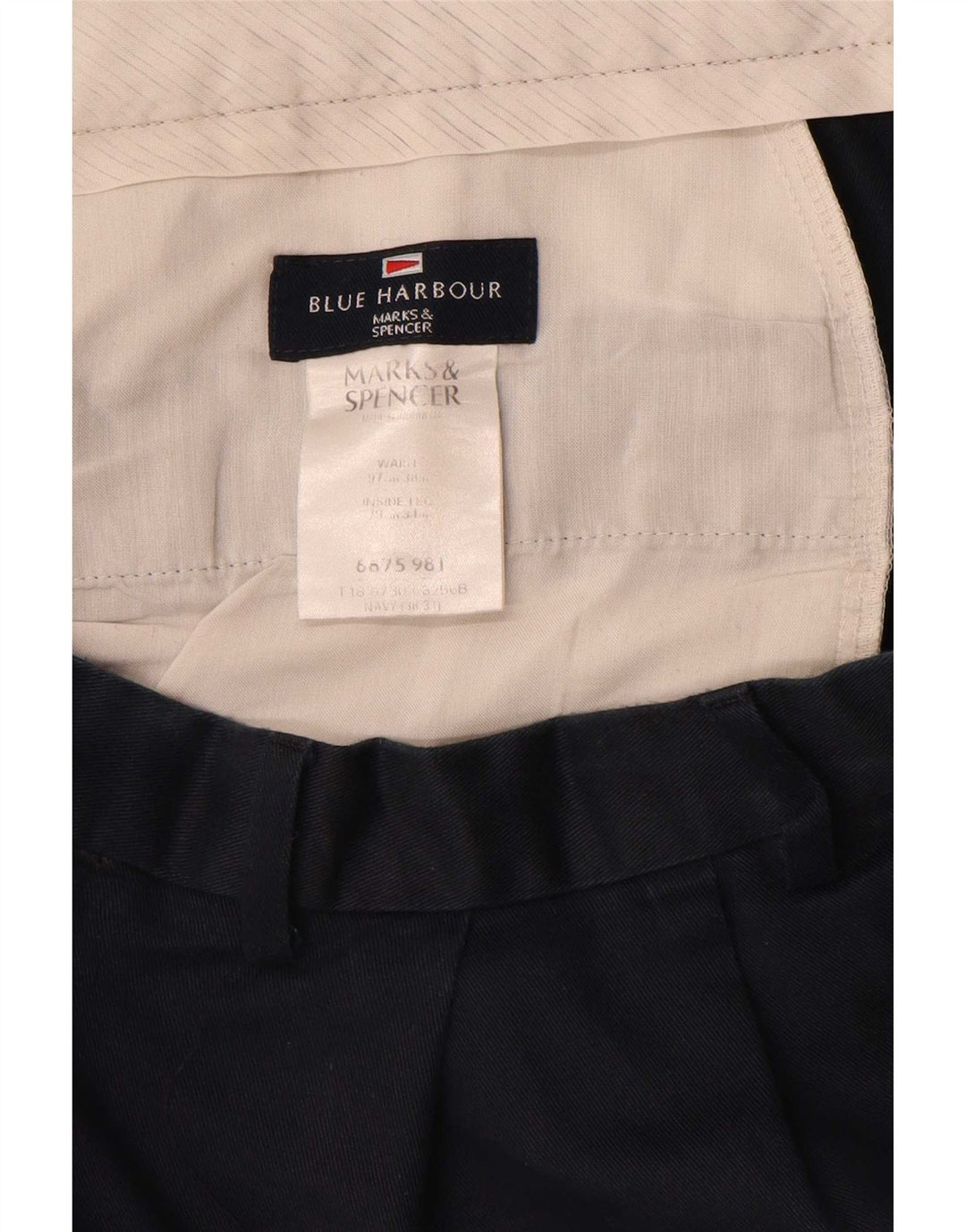 Pantaloni de costum pentru bărbați Marks & Spencer Blue Harbour Pegged W38 L31 bleumarin