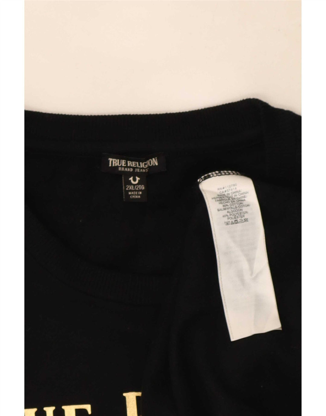 True Religion Pulover grafic pentru bărbați, bumbac negru 2XL
