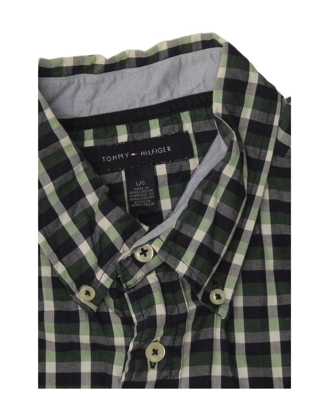 TOMMY HILFIGER Mens Shirt Large Green Check Vintage Tommy Hilfiger and Second-Hand Tommy Hilfiger from Messina Hembry 
