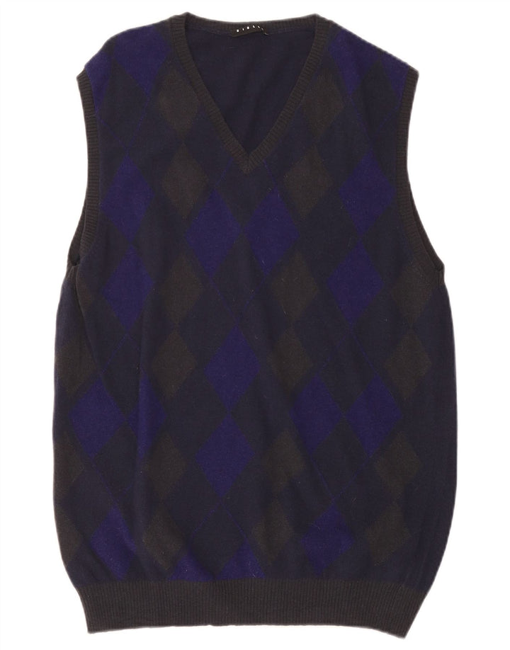 SISLEY Vestă pentru bărbați Tank Top XL Bleumarin Argyle/Lână diamant