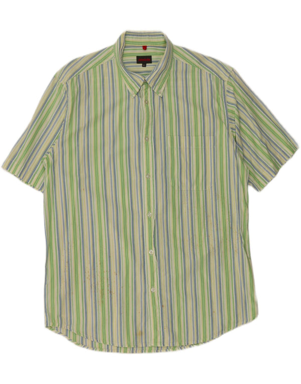 INVICTA Mens Short Sleeve Shirt Large Green Striped Cotton