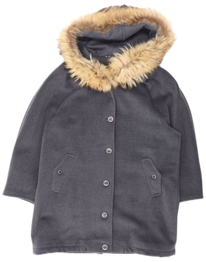 Jachetă parka supradimensionată cu glugă pentru femei Max Mara UK 12 Lână virgină gri mediu