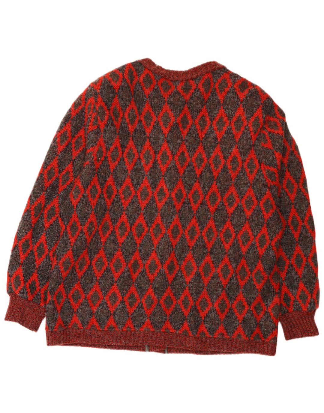 Pulover cardigan supradimensionat pentru femei VINTAGE UK 16 Lână geometrică roșie mare