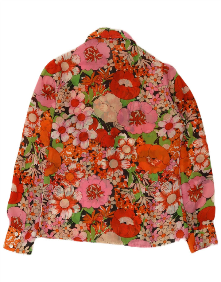 Bluză de cămașă vintage pentru femei UK 12 Poliester floral mediu multicolor