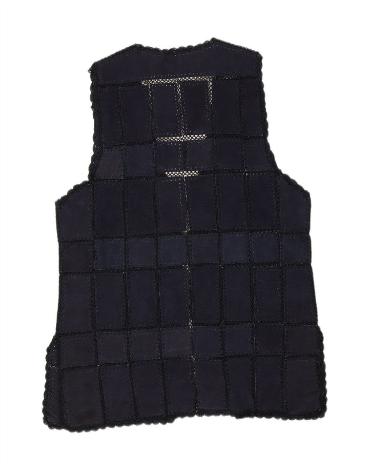 VINTAGE Womens Longline Gilet UK 16 Large Navy Blue Patchwork Vintage Vintage and Second-Hand Vintage from Messina Hembry 