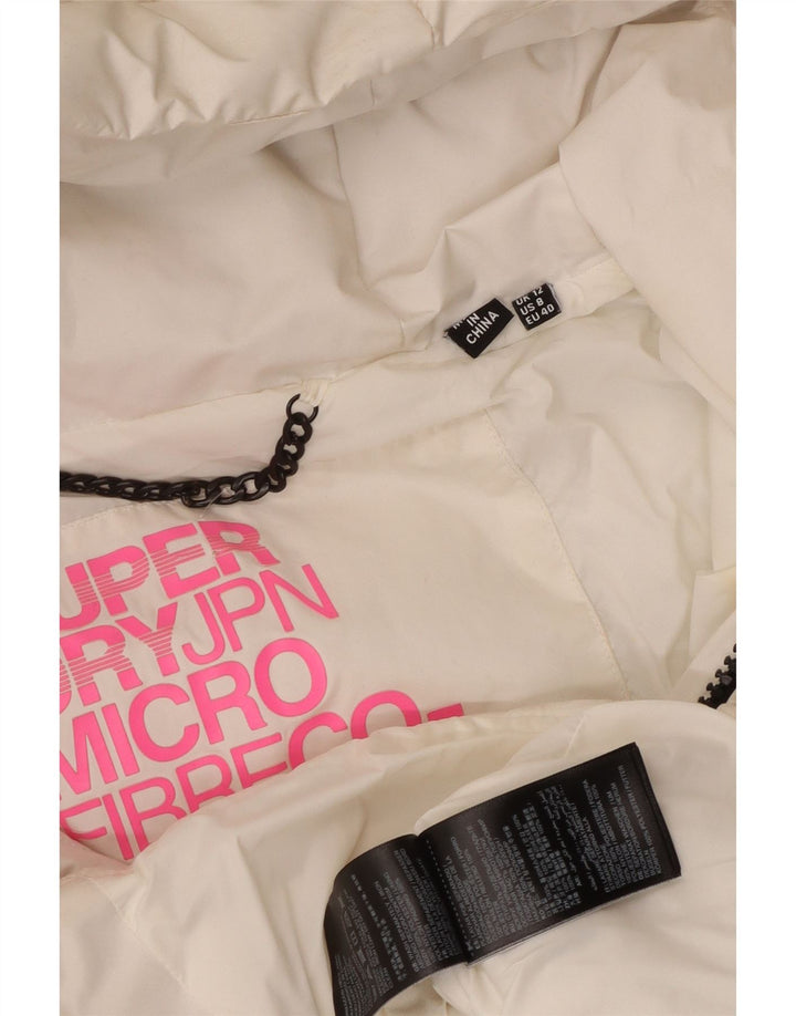 Jachetă căptușită cu glugă Superdry pentru femei UK 12 Poliester alb mediu