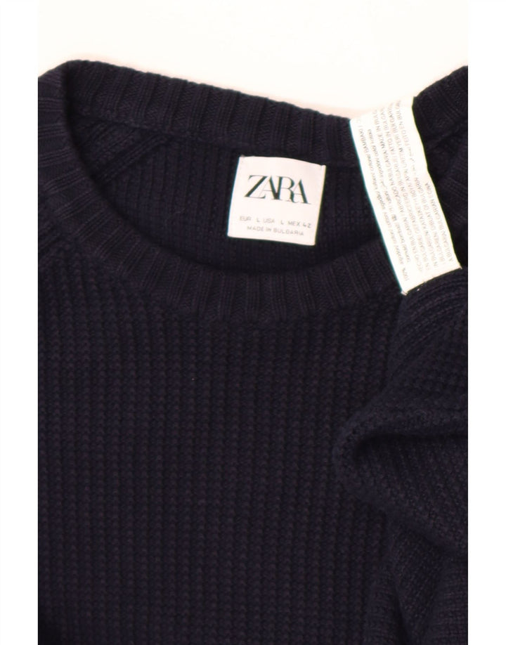 Pulover pentru bărbați Zara, cu decolteu, mare, albastru bleumarin, bumbac