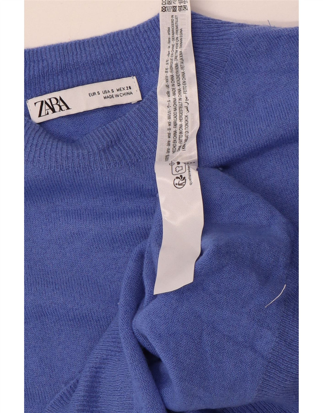 Pulover supradimensionat pentru femei Zara, cu gât crew, UK 10, lână albastră mică