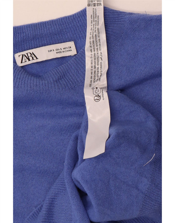 Pulover supradimensionat pentru femei Zara, cu gât crew, UK 10, lână albastră mică