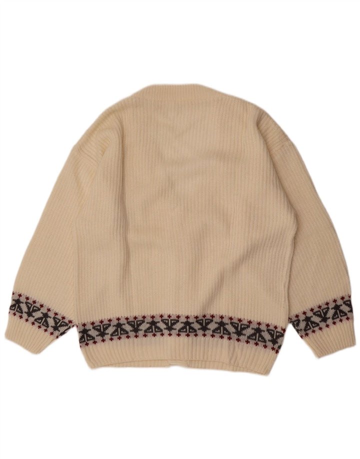 Pulover Cardigan Vintage pentru bărbați Medium White Fair Isle