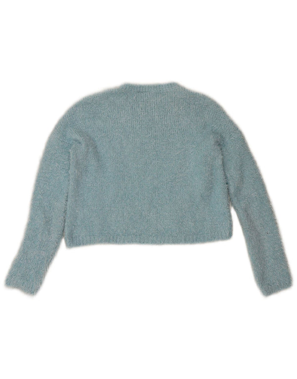 Topshop Pulover Crop Crew Deck pentru femei UK 8 Small Blue Poliester