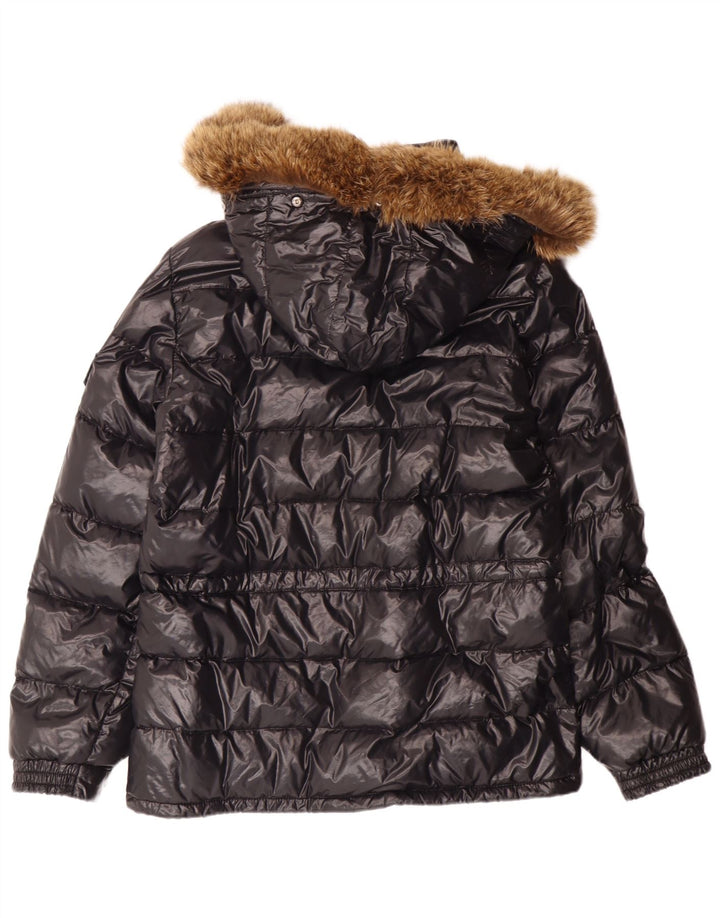 Jachetă căptușită cu glugă Moncler pentru femei, cu formă largi, mărimea 1, poliamidă neagră mică