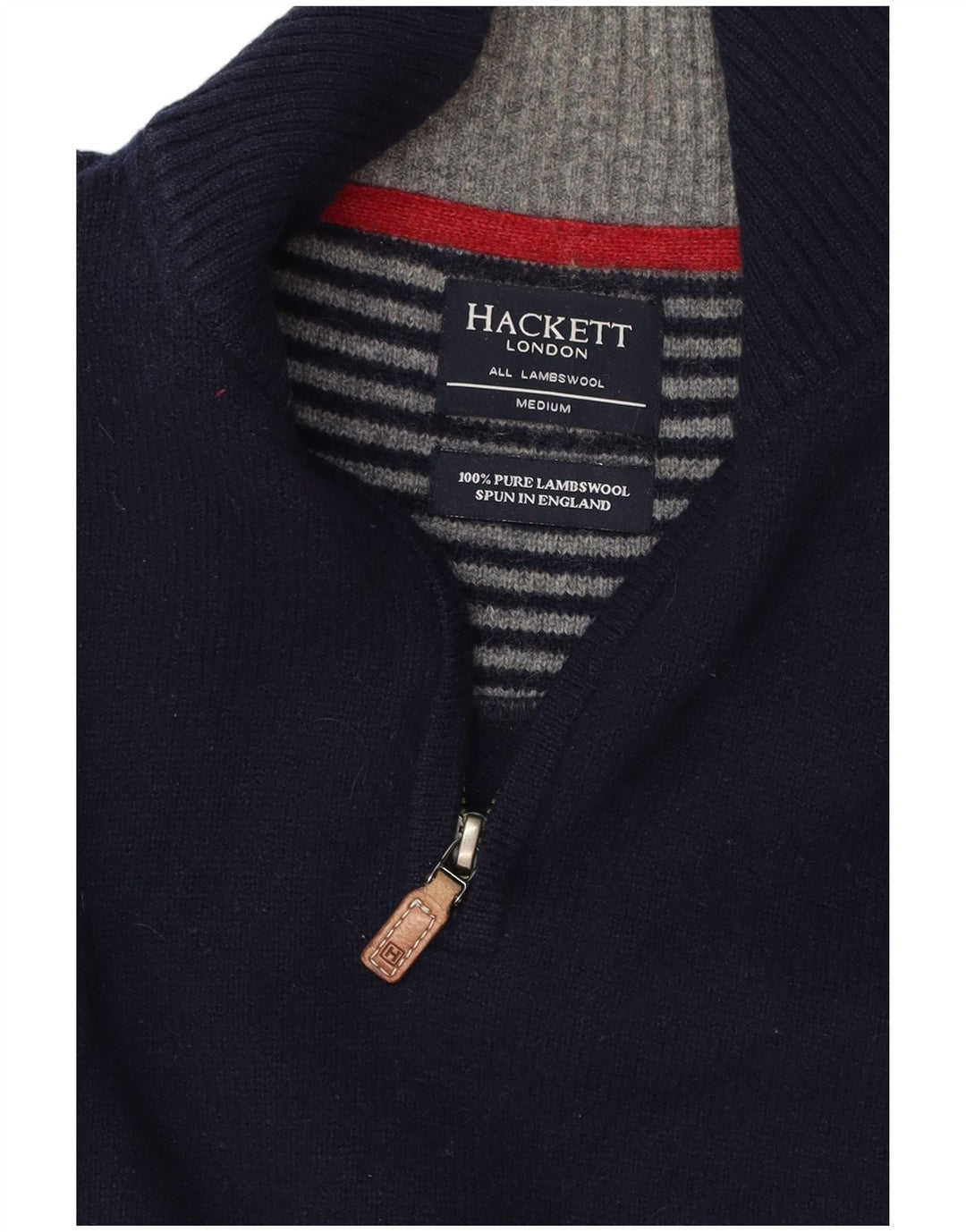 HACKETT Pulover pentru bărbați, cu fermoar, cu gât, lână de miel, albastru mediu