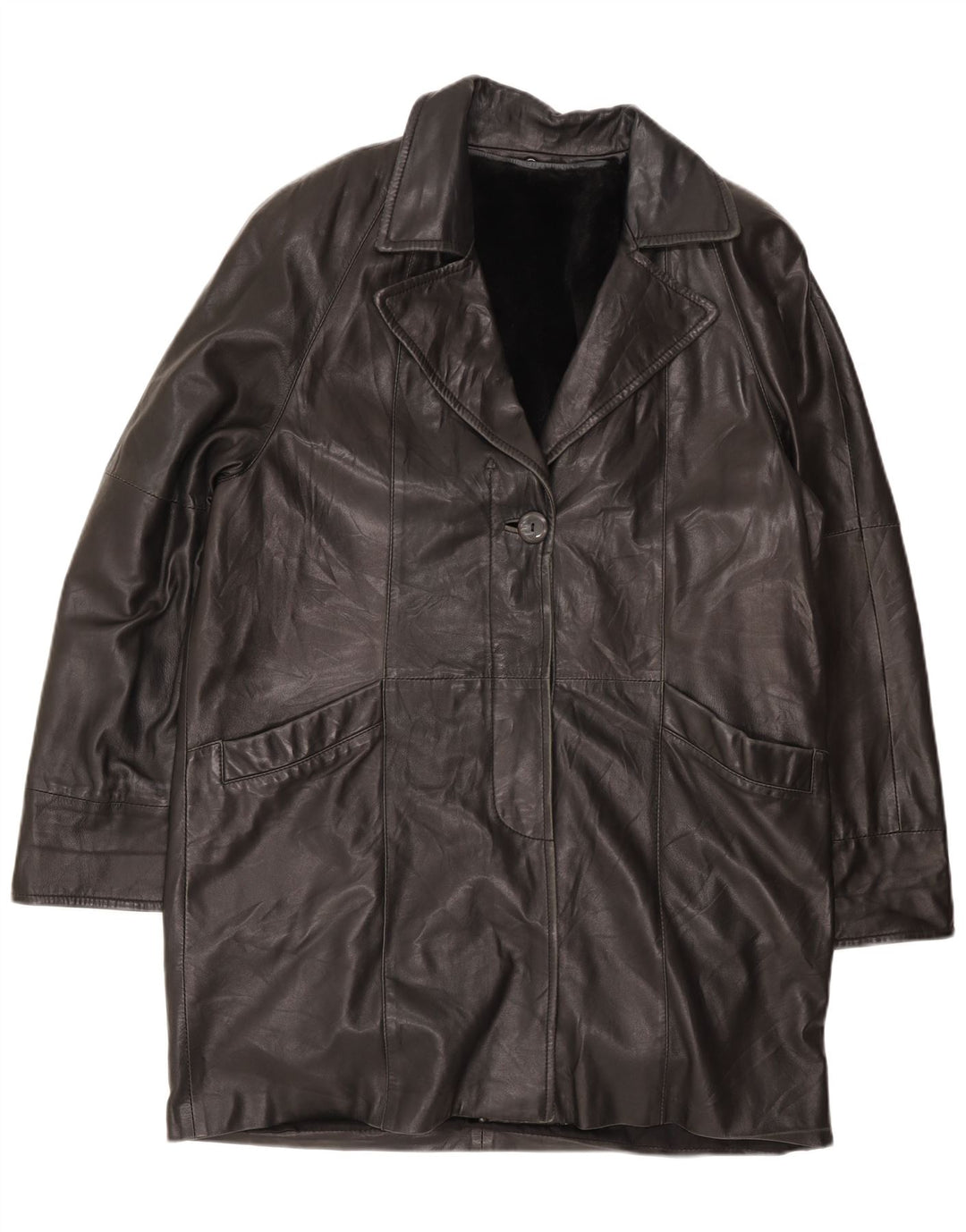 Palton de piele vintage pentru femei UK 16 mare negru