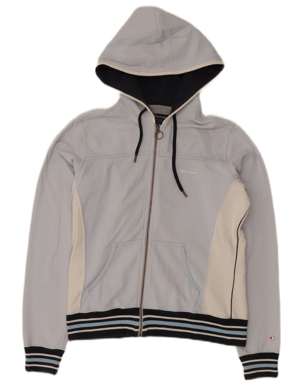 Pulover pentru femei Champion, cu fermoar, cu glugă, UK 16, mare, albastru, bumbac color bloc