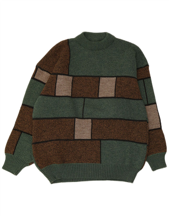 Pulover Vintage de Bărbați cu Guler Înalt, Mărime Medie, Bloc de Culoare Verde