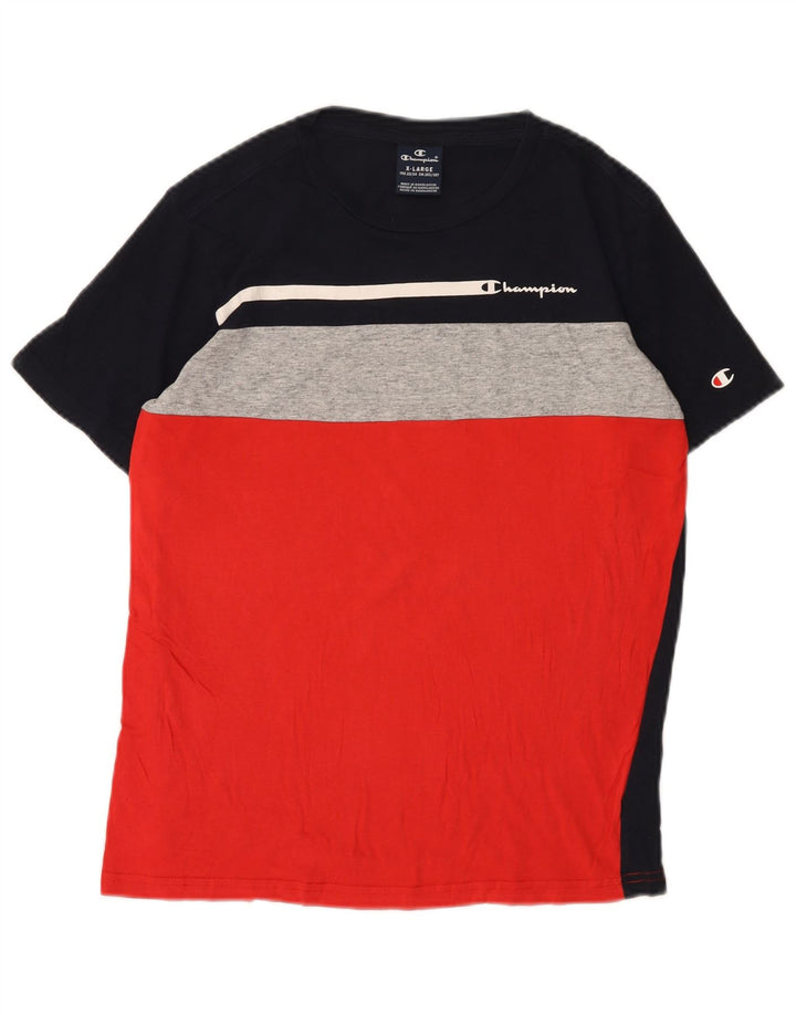 Tricou Băieți CHAMPION Top 13-14 Ani XL Bumbac Colorblock Negru