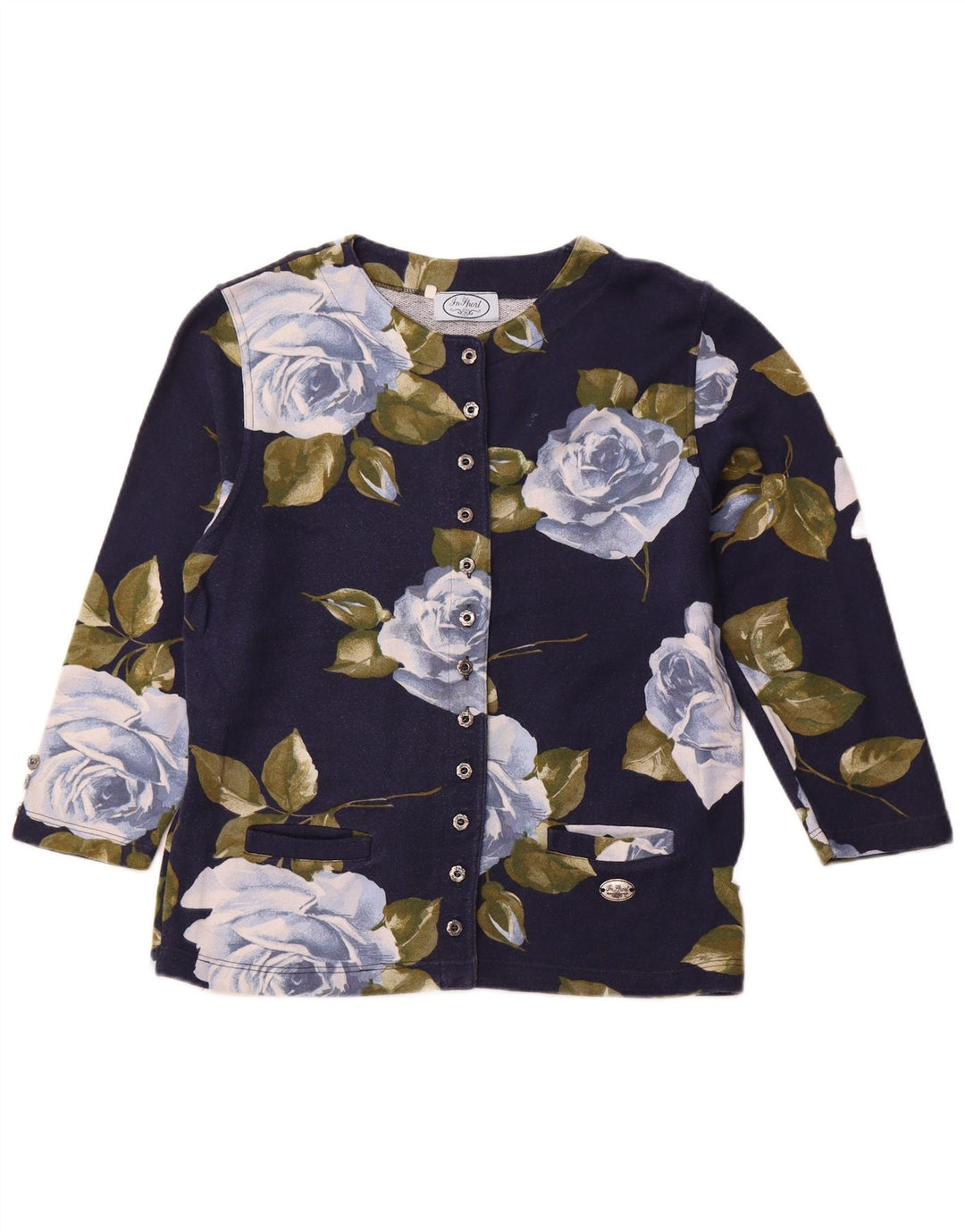 Jachetă pentru femei VINTAGE cu mâneci 3/4 IT 44 Medium Bleumarin Floral