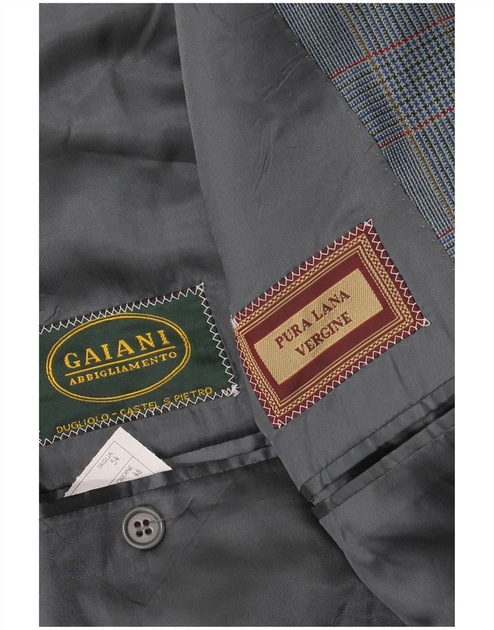 Jachetă vintage pentru bărbați cu 2 nasturi IT 54 2XL Lână virgină cu picior de găin albastru