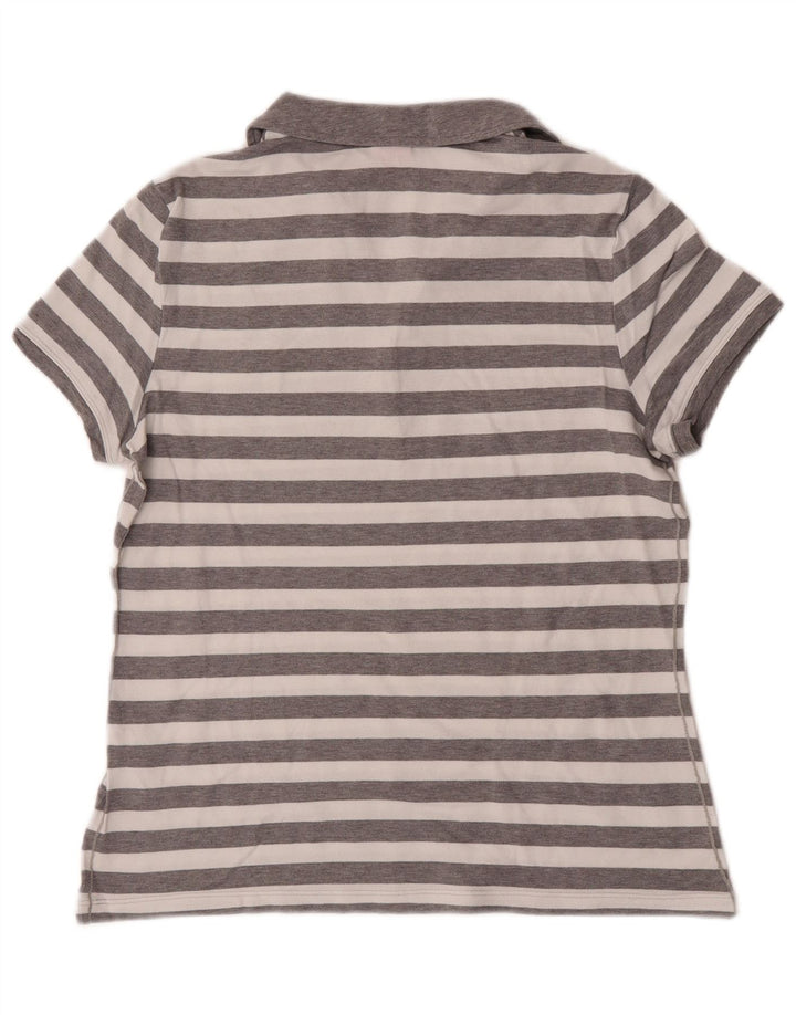 Tricou polo Puma pentru femei UK 14, bumbac cu dungi gri mediu