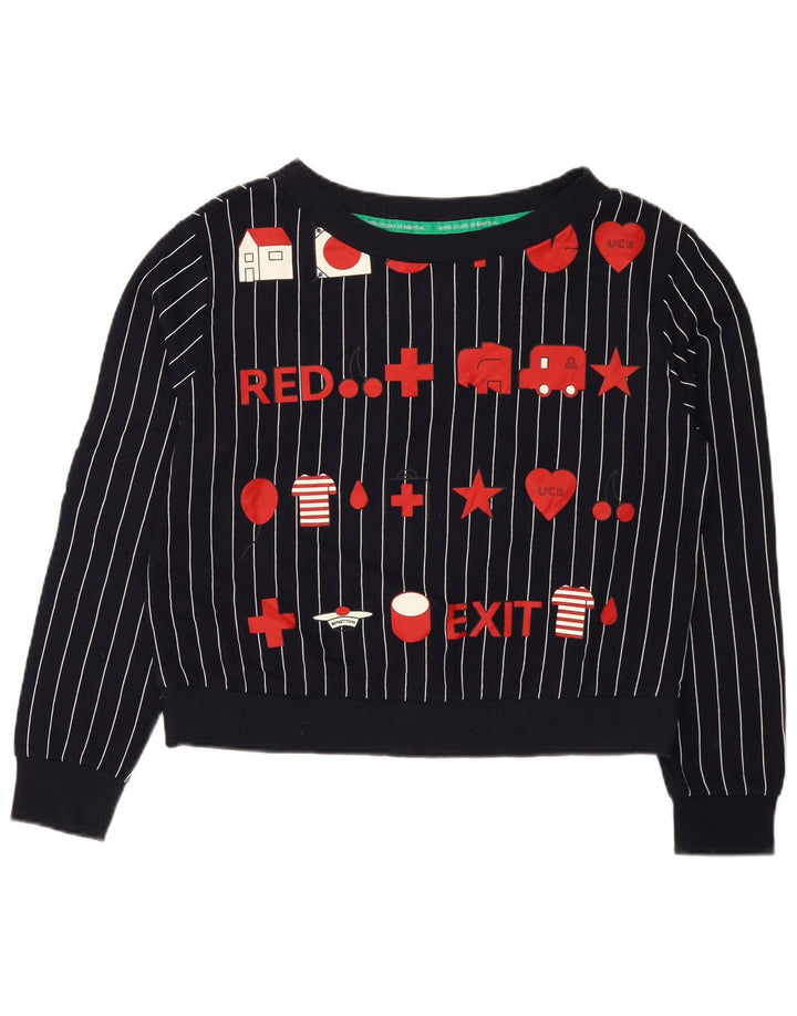 Pulover Benetton pentru damă cu grafică UK 14 Medium bleumarin cu dungi