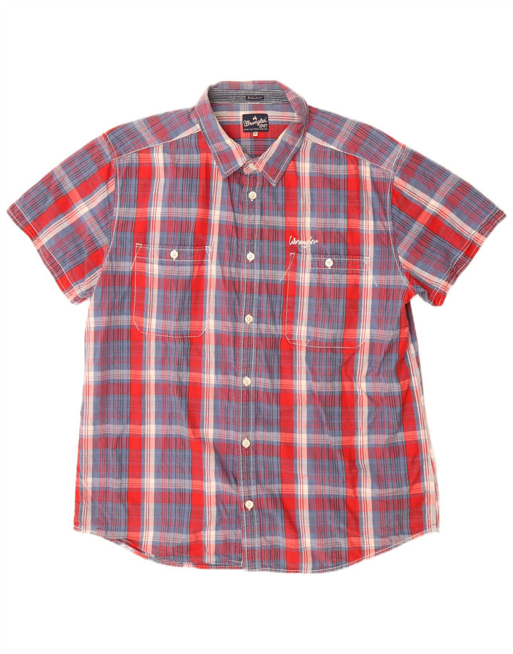 Cămașă Wrangler pentru bărbați, cu mânecă scurtă, în formă regulată, 2XL, bumbac roșu cu carouri