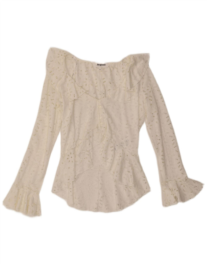 Bluză cămașă asimetrică pentru femei Desigual UK 12 Bumbac alb mediu