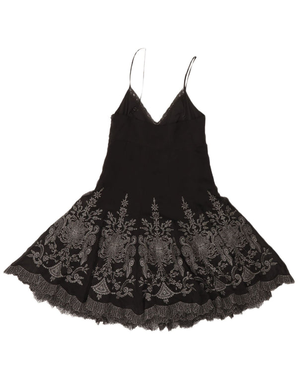 Karen Millen Womens Sleeveless A-Line Dress UK 8 Small  Black Floral Silk