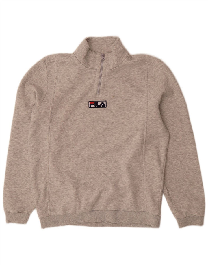 Pulover Fila pentru bărbați, cu fermoar, cu gât, bumbac cu pete, gri mediu