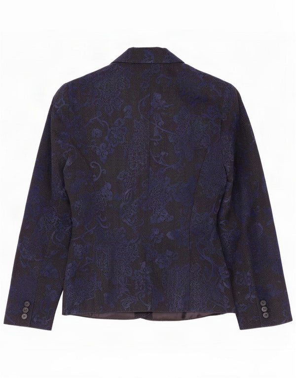 Ginalebole Womens 1 Button Blazer Jacket IT 46 Large Navy Blue Floral Wool