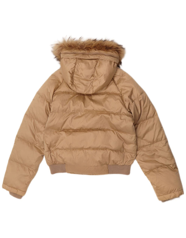 Jachetă căptușită cu glugă Geox pentru femei UK 10 Small Beige Poliamidă
