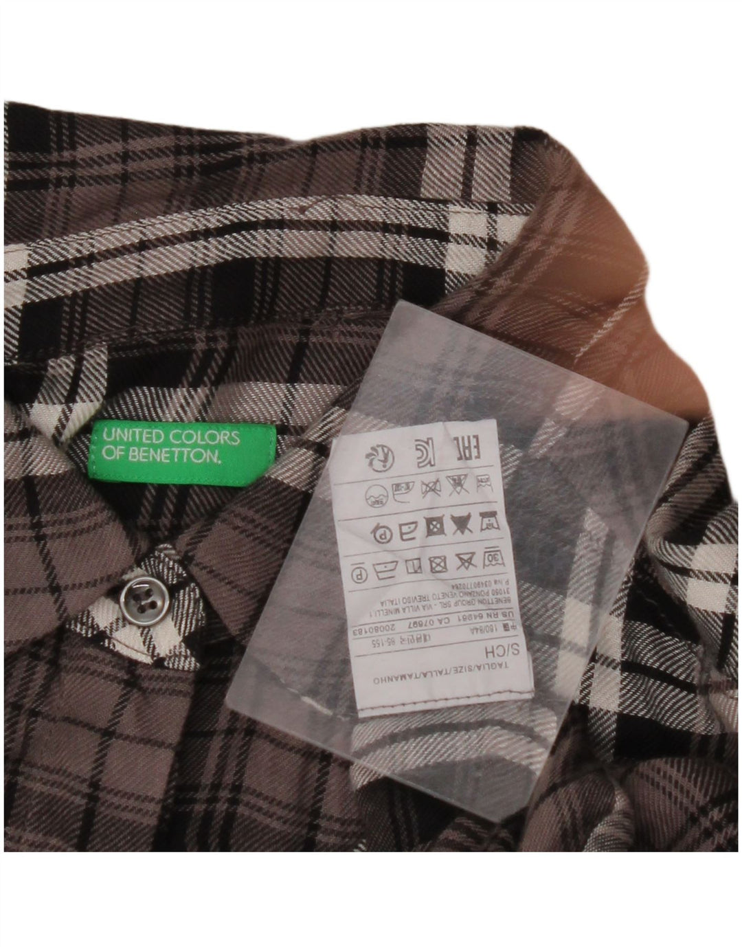 Cămașă de flanel supradimensionată pentru femei BENETTON UK 10 Small Brown Check Viscose