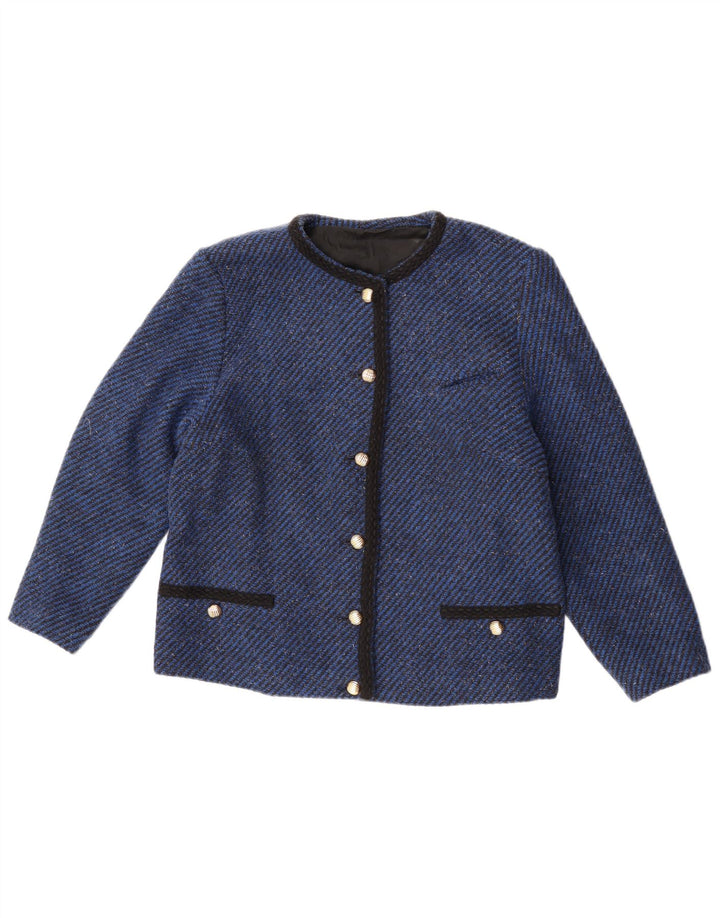 Jachetă Blazer pentru femei VINTAGE cu 6 nasturi UK 14 Medium Blue Pinstripe