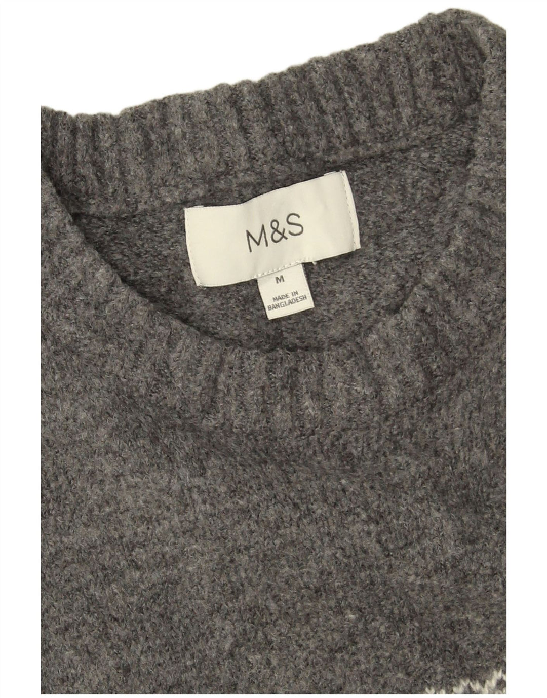 Pulover pentru bărbați Marks & Spencer, cu gât crew, mijlociu, gri Fair Isle