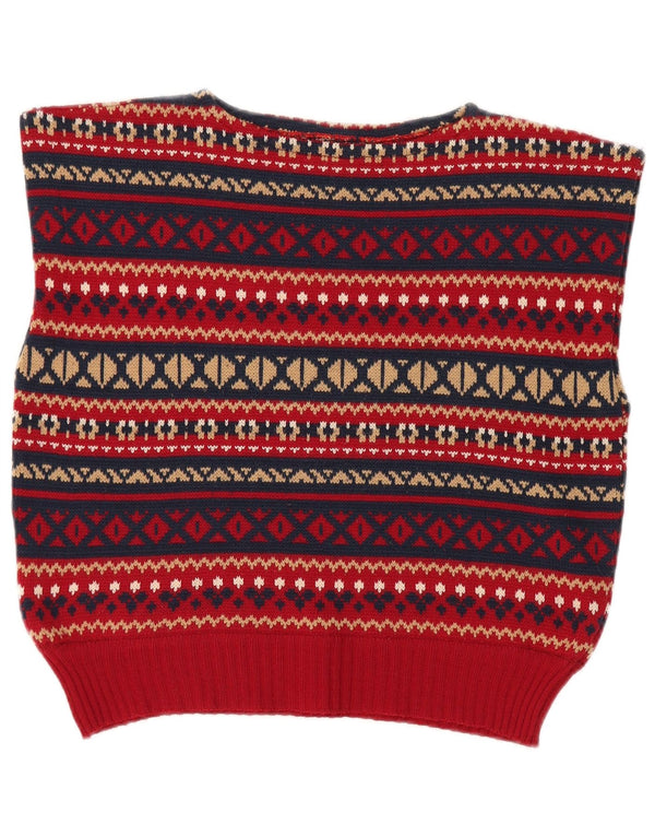 Vintage Womens Vest Tank Top UK 12 Medium Red Fair Isle Lână