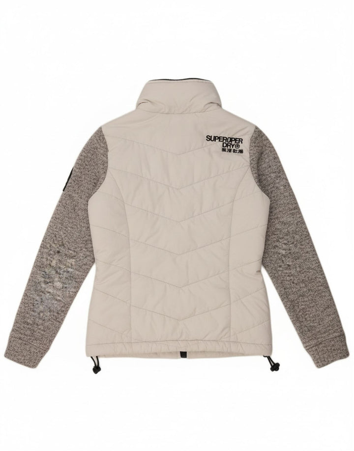 Jachetă căptușită cu glugă Superdry pentru femei UK 8 Small White Colorblock