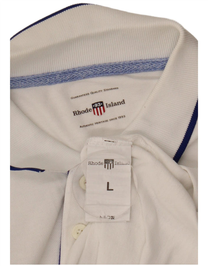 Tricou polo cu grafică pentru bărbați Rhode Island, bumbac alb mare